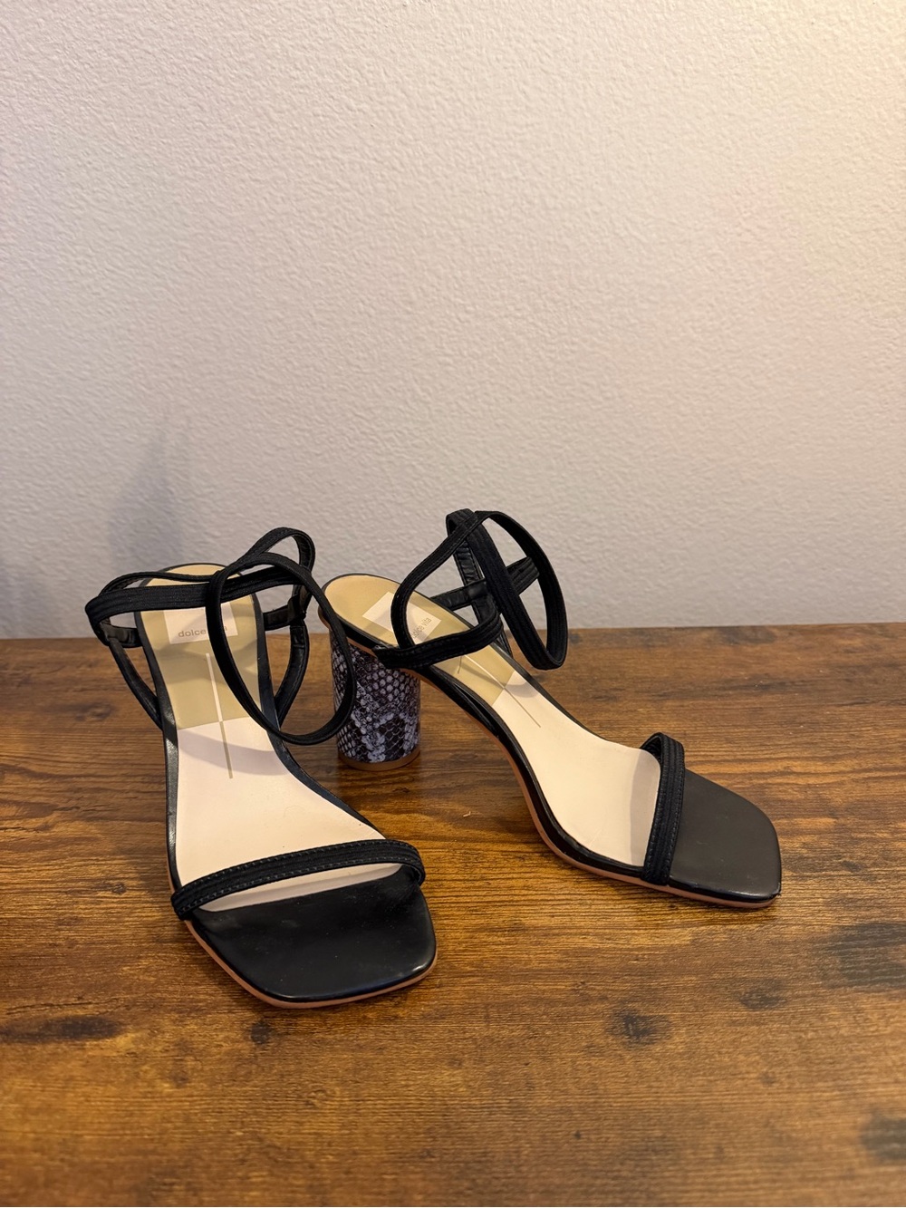 Dolce Vita Black Strappy Sandals with Patterned Block Heel